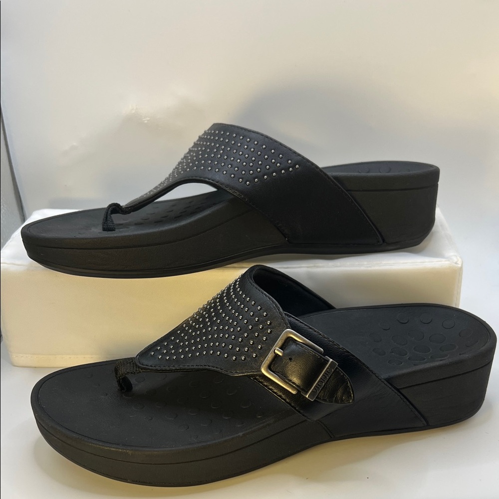 Vionic Black Studded Wedge Sandals-Women's-Size 9-Casual-Comfy-Vacation-Adjust - Picture 14 of 16